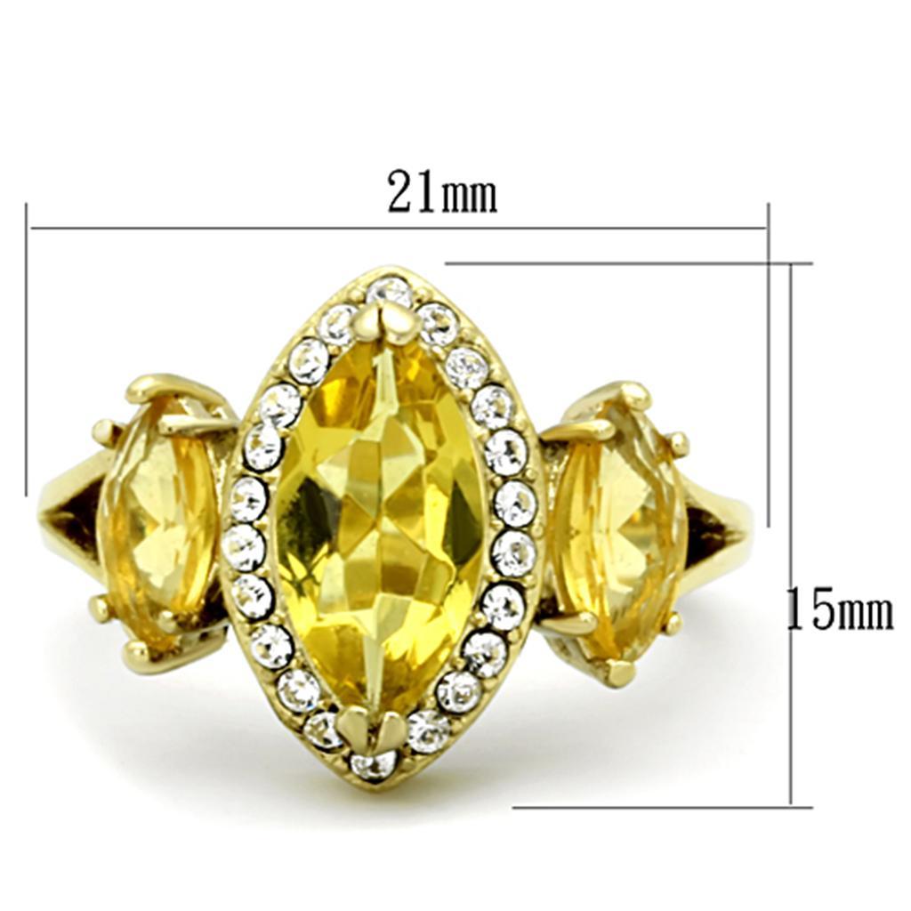TK1578 - IP Gold(Ion Plating) Stainless Steel Ring with Synthetic Synthetic Glass in Topaz - Joyeria Lady