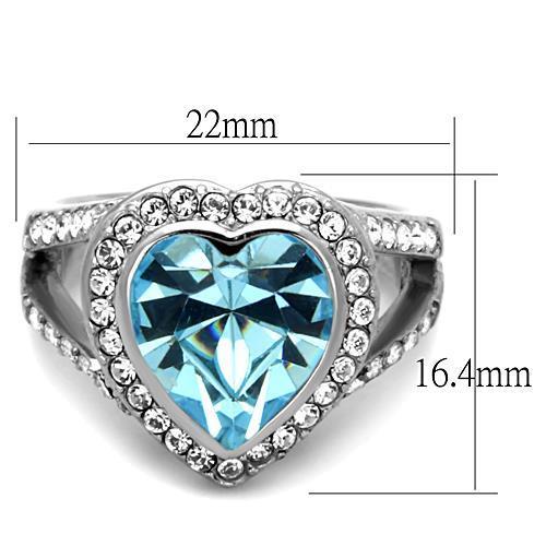 TK1582 - High polished (no plating) Stainless Steel Ring with Top Grade Crystal  in Sea Blue - Joyeria Lady