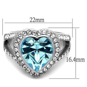 TK1582 - High polished (no plating) Stainless Steel Ring with Top Grade Crystal  in Sea Blue