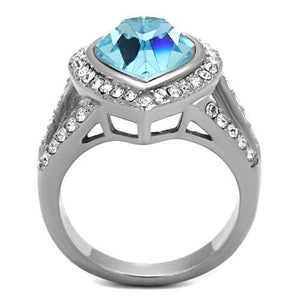 TK1582 - High polished (no plating) Stainless Steel Ring with Top Grade Crystal  in Sea Blue