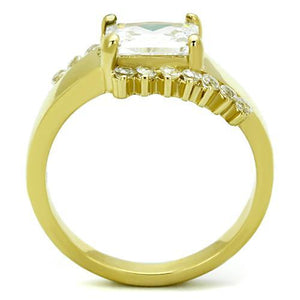 TK1588 - IP Gold(Ion Plating) Stainless Steel Ring with AAA Grade CZ  in Clear