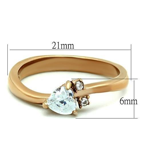 TK1591 - IP Rose Gold(Ion Plating) Stainless Steel Ring with AAA Grade CZ  in Clear - Joyeria Lady
