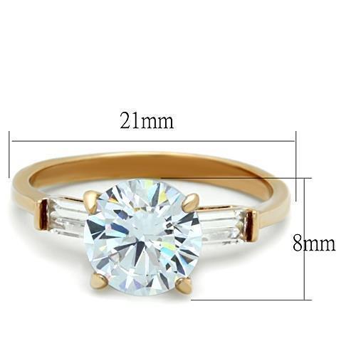 TK1595 - IP Rose Gold(Ion Plating) Stainless Steel Ring with AAA Grade CZ  in Clear - Joyeria Lady