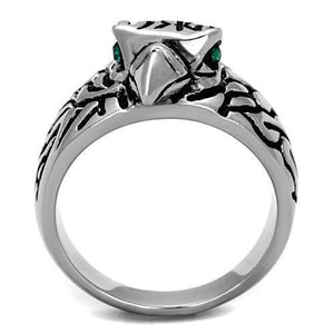 TK1600 High polished (no plating) Stainless Steel Ring with Top Grade Crystal in Emerald