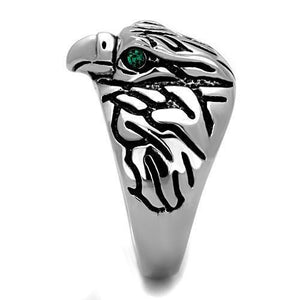 TK1600 High polished (no plating) Stainless Steel Ring with Top Grade Crystal in Emerald