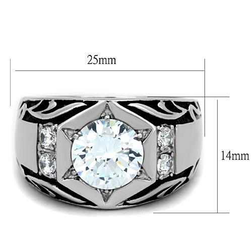 TK1606 High polished (no plating) Stainless Steel Ring with AAA Grade CZ in Clear - Joyeria Lady