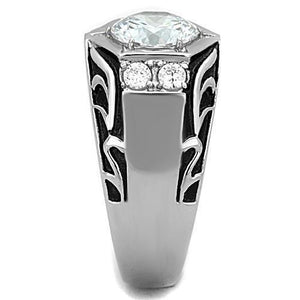 TK1606 High polished (no plating) Stainless Steel Ring with AAA Grade CZ in Clear