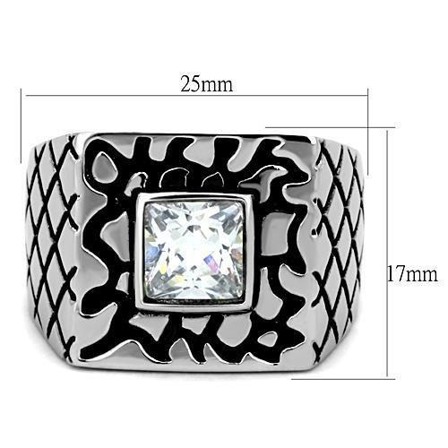 TK1607 High polished (no plating) Stainless Steel Ring with AAA Grade CZ in Clear - Joyeria Lady