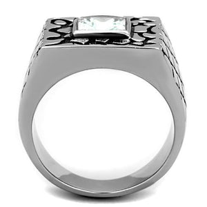 TK1607 High polished (no plating) Stainless Steel Ring with AAA Grade CZ in Clear