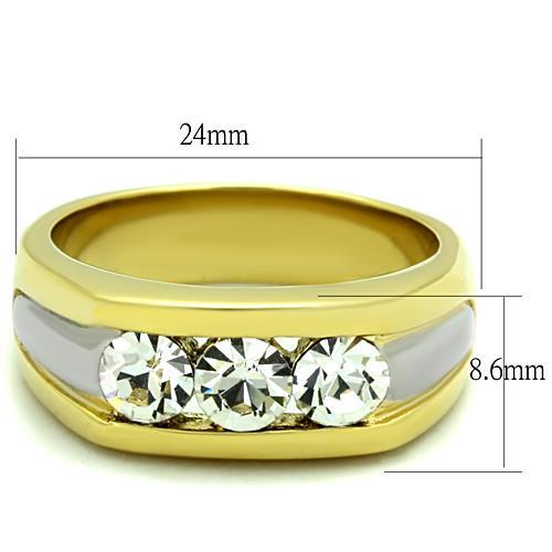 TK1615 Two-Tone IP Gold (Ion Plating) Stainless Steel Ring with Top Grade Crystal in Clear - Joyeria Lady