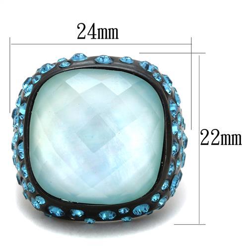 TK1617 - IP Black(Ion Plating) Stainless Steel Ring with Synthetic Synthetic Glass in Sea Blue - Joyeria Lady