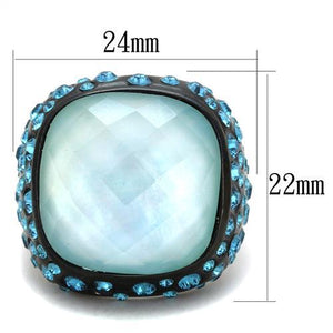 TK1617 - IP Black(Ion Plating) Stainless Steel Ring with Synthetic Synthetic Glass in Sea Blue