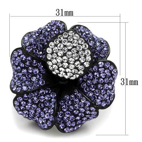 TK1618 - IP Black(Ion Plating) Stainless Steel Ring with Top Grade Crystal  in Tanzanite - Joyeria Lady