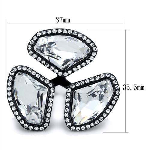 TK1619 - IP Black(Ion Plating) Stainless Steel Ring with Top Grade Crystal  in Clear - Joyeria Lady