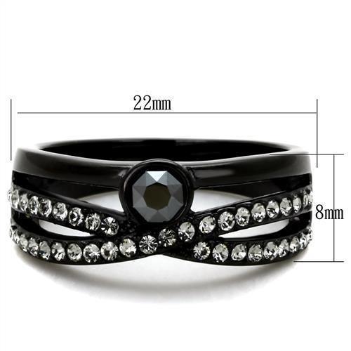 TK1620 - IP Black(Ion Plating) Stainless Steel Ring with Top Grade Crystal  in Hematite - Joyeria Lady