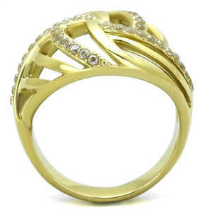 TK1627 - IP Gold(Ion Plating) Stainless Steel Ring with AAA Grade CZ  in Clear