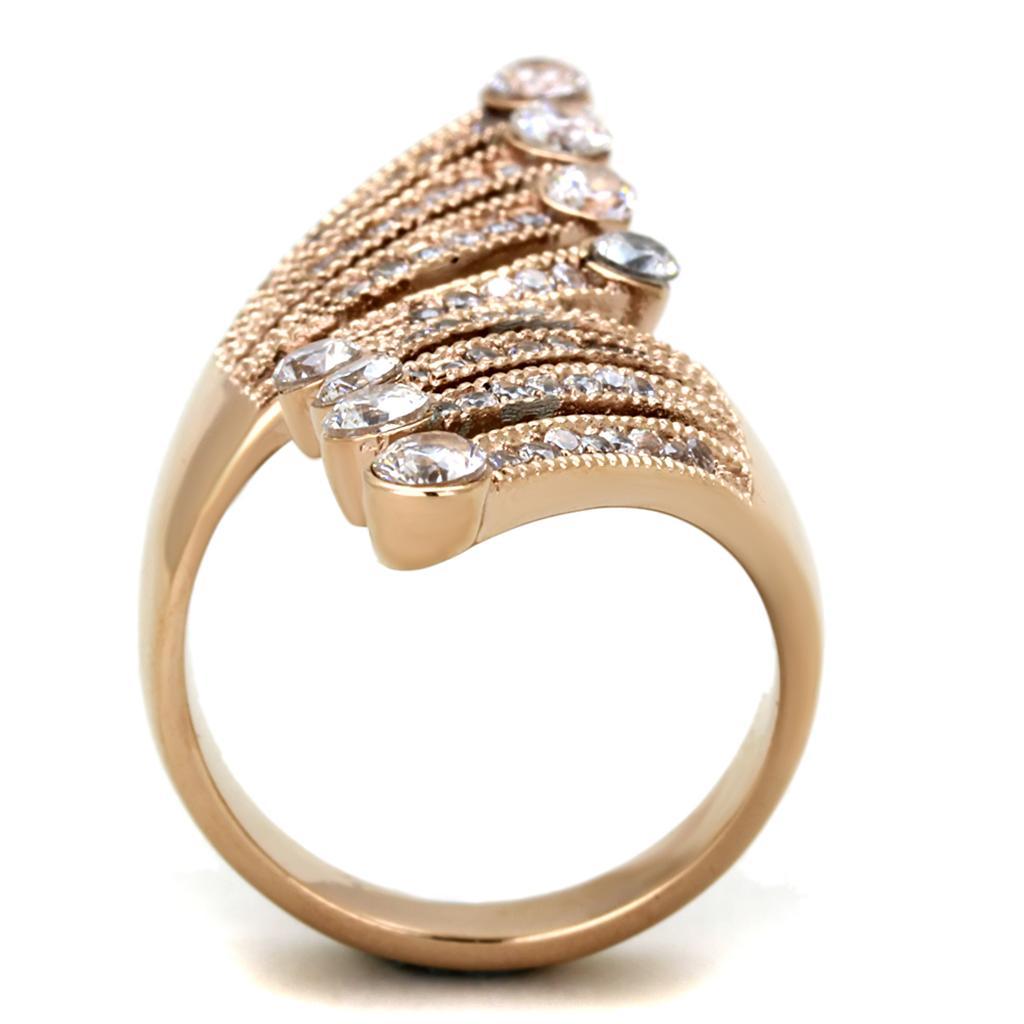 TK1631 - IP Rose Gold(Ion Plating) Stainless Steel Ring with AAA Grade CZ  in Clear - Joyeria Lady