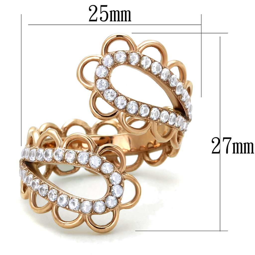 TK1633 - IP Rose Gold(Ion Plating) Stainless Steel Ring with AAA Grade CZ  in Clear - Joyeria Lady