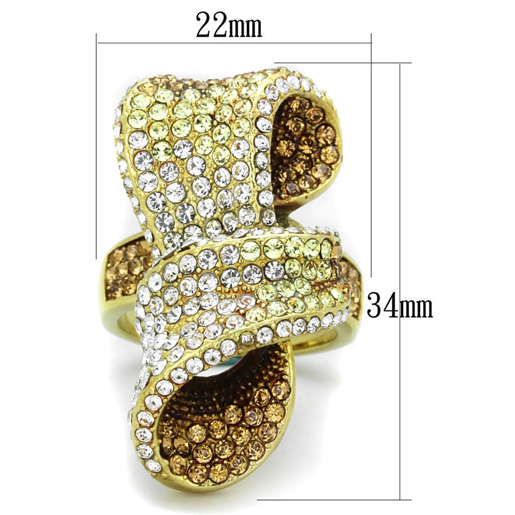 TK1635 - IP Gold(Ion Plating) Stainless Steel Ring with Top Grade Crystal  in Multi Color - Joyeria Lady