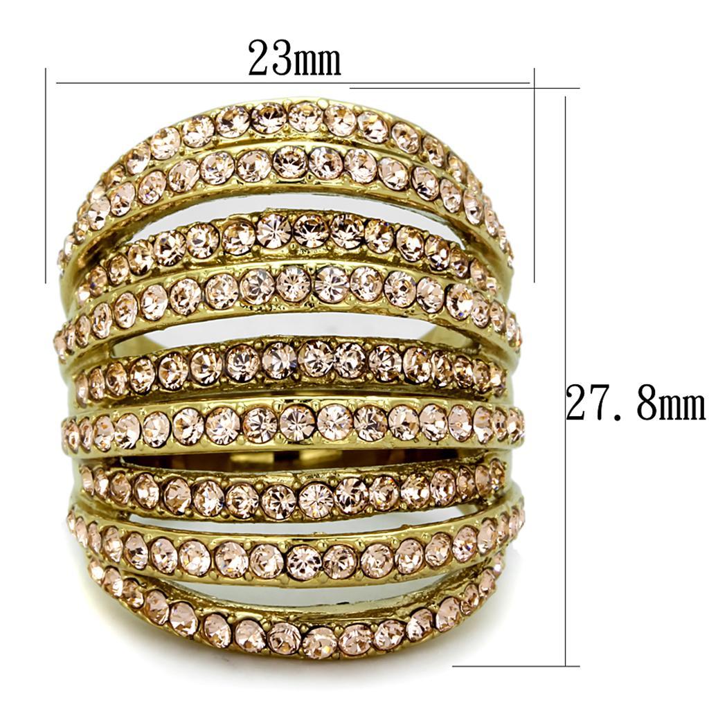 TK1637 - IP Gold(Ion Plating) Stainless Steel Ring with Top Grade Crystal  in Light Peach - Joyeria Lady