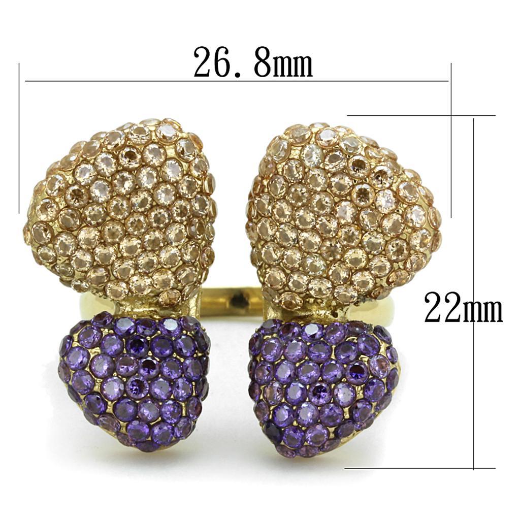 TK1639 - IP Gold(Ion Plating) Stainless Steel Ring with AAA Grade CZ  in Multi Color - Joyeria Lady