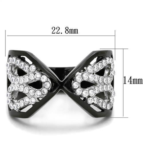 TK1644 - Two-Tone IP Black Stainless Steel Ring with AAA Grade CZ  in Clear - Joyeria Lady