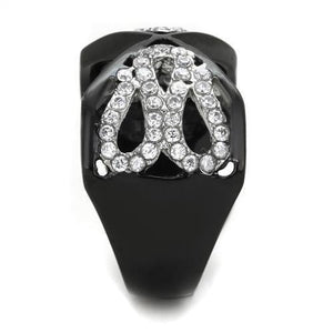 TK1644 - Two-Tone IP Black Stainless Steel Ring with AAA Grade CZ  in Clear