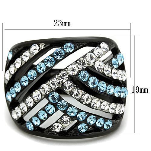 TK1663 - Two-Tone IP Black Stainless Steel Ring with Top Grade Crystal  in Sea Blue - Joyeria Lady