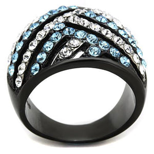 TK1663 - Two-Tone IP Black Stainless Steel Ring with Top Grade Crystal  in Sea Blue