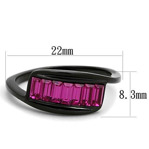 TK1664 - IP Black(Ion Plating) Stainless Steel Ring with Top Grade Crystal  in Fuchsia - Joyeria Lady