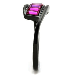 TK1664 - IP Black(Ion Plating) Stainless Steel Ring with Top Grade Crystal  in Fuchsia