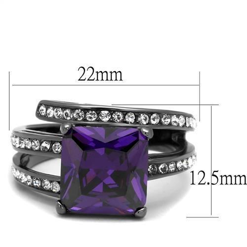 TK1665LJ - IP Light Black  (IP Gun) Stainless Steel Ring with AAA Grade CZ  in Amethyst - Joyeria Lady
