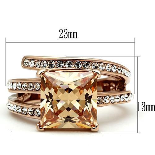 TK1665 - IP Rose Gold(Ion Plating) Stainless Steel Ring with AAA Grade CZ  in Champagne - Joyeria Lady