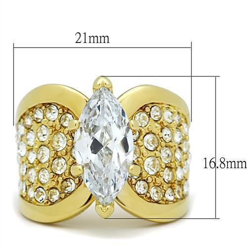 TK1672 - IP Gold(Ion Plating) Stainless Steel Ring with AAA Grade CZ  in Clear - Joyeria Lady