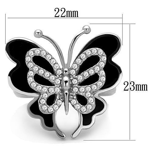 TK1676 - High polished (no plating) Stainless Steel Ring with Top Grade Crystal  in Clear - Joyeria Lady