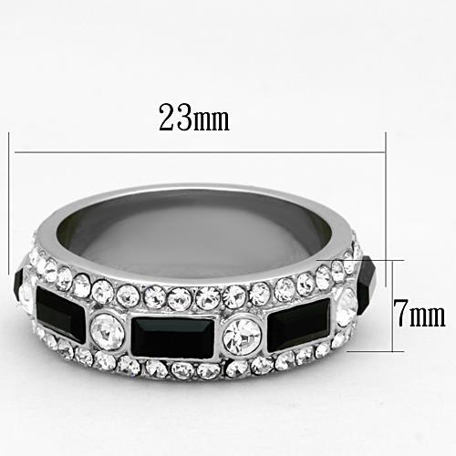 TK1677 - High polished (no plating) Stainless Steel Ring with Top Grade Crystal  in Jet - Joyeria Lady