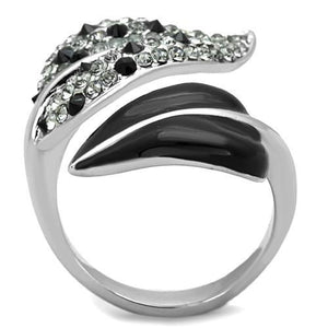 TK1678 - High polished (no plating) Stainless Steel Ring with Top Grade Crystal  in Jet