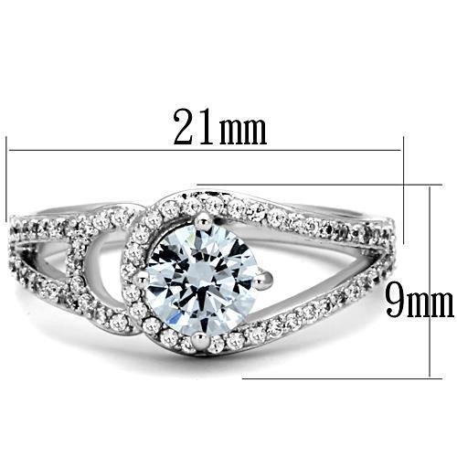 TK1681 - High polished (no plating) Stainless Steel Ring with AAA Grade CZ  in Clear - Joyeria Lady