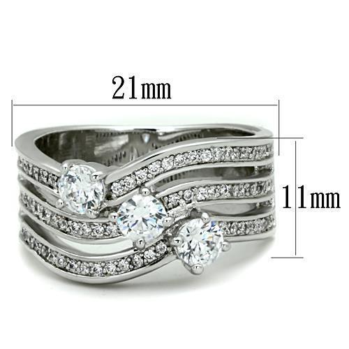 TK1683 - High polished (no plating) Stainless Steel Ring with AAA Grade CZ  in Clear - Joyeria Lady