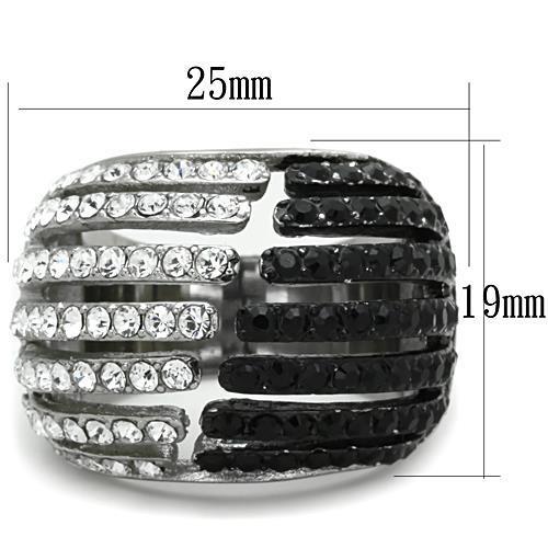 TK1686 - Two-Tone IP Black Stainless Steel Ring with Top Grade Crystal  in Jet - Joyeria Lady
