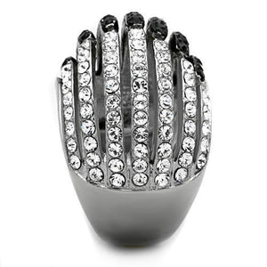 TK1686 - Two-Tone IP Black Stainless Steel Ring with Top Grade Crystal  in Jet