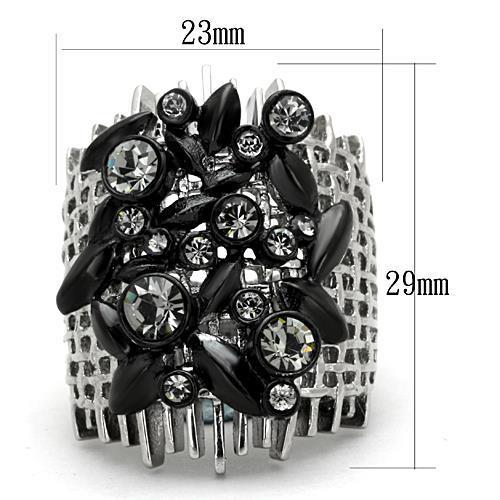 TK1687 - Two-Tone IP Black Stainless Steel Ring with Top Grade Crystal  in Black Diamond - Joyeria Lady