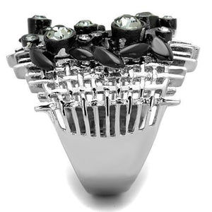 TK1687 - Two-Tone IP Black Stainless Steel Ring with Top Grade Crystal  in Black Diamond