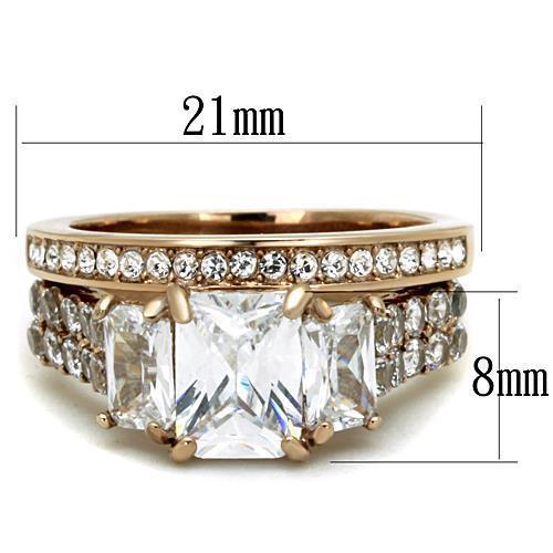 TK1690 - IP Rose Gold(Ion Plating) Stainless Steel Ring with AAA Grade CZ  in Clear - Joyeria Lady