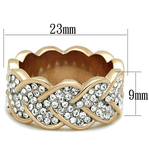 TK1691 - Two-Tone IP Rose Gold Stainless Steel Ring with Top Grade Crystal  in Clear - Joyeria Lady