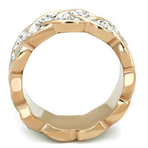 TK1691 - Two-Tone IP Rose Gold Stainless Steel Ring with Top Grade Crystal  in Clear