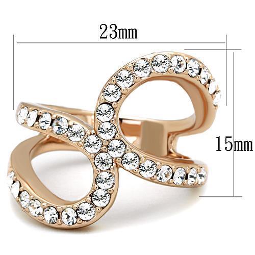 TK1695 - IP Rose Gold(Ion Plating) Stainless Steel Ring with Top Grade Crystal  in Clear - Joyeria Lady