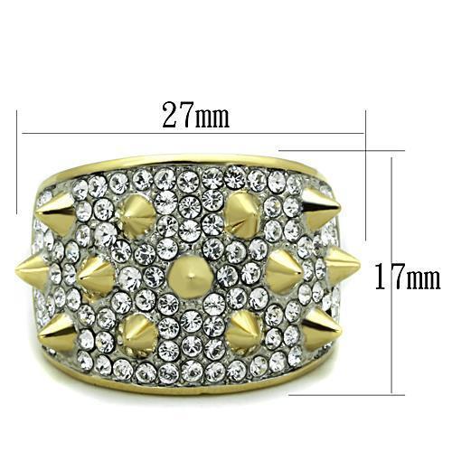 TK1697 - Two-Tone IP Gold (Ion Plating) Stainless Steel Ring with Top Grade Crystal  in Clear - Joyeria Lady