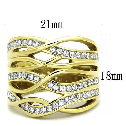 TK1699 - Two-Tone IP Gold (Ion Plating) Stainless Steel Ring with AAA Grade CZ  in Clear - Joyeria Lady