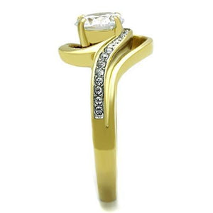 TK1701 - Two-Tone IP Gold (Ion Plating) Stainless Steel Ring with AAA Grade CZ  in Clear